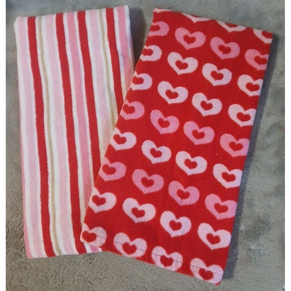 Valentines Day Kitchen Dish Towels‎ 2pk Pink Heart Dish Towels Hearts Stripes